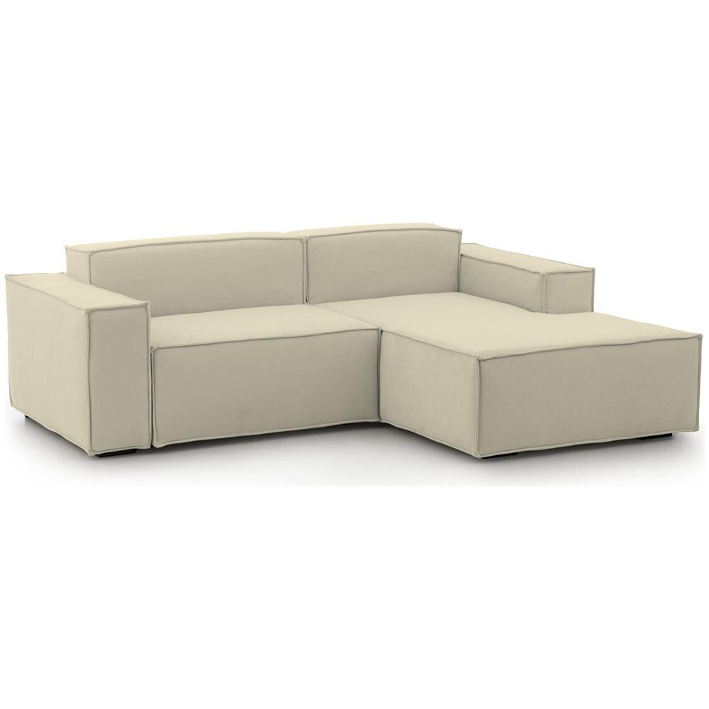 Divano Fisso Patrizia, Divano Componibile A 2 Posti Con Penisola Destra, 100% Made In Italy, Sofà Moderno In Tessuto, Cm 220x170h70, Beige - Foto 2
