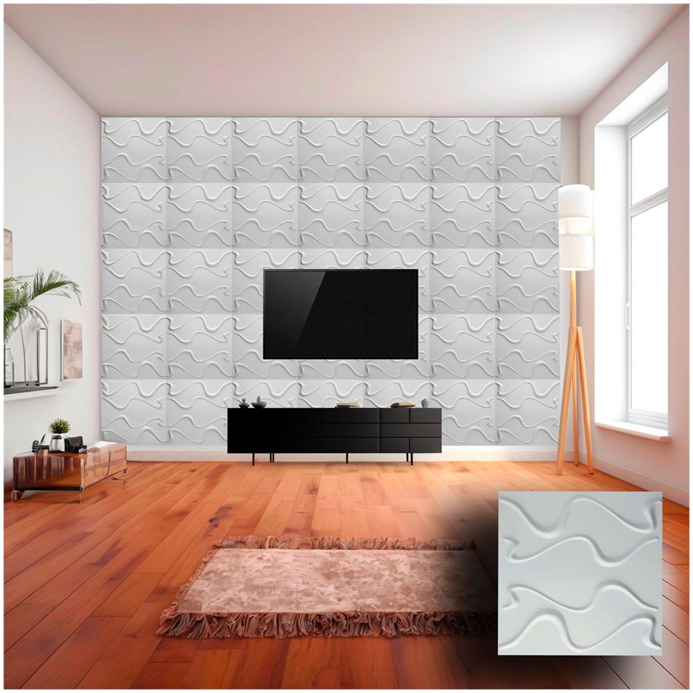 €1,99 Pannello In Fibra Naturale A Parete 3d, Rivestimento Di Lusso 3d 50x50cm Bianco Verniciabile Curve - Foto 1