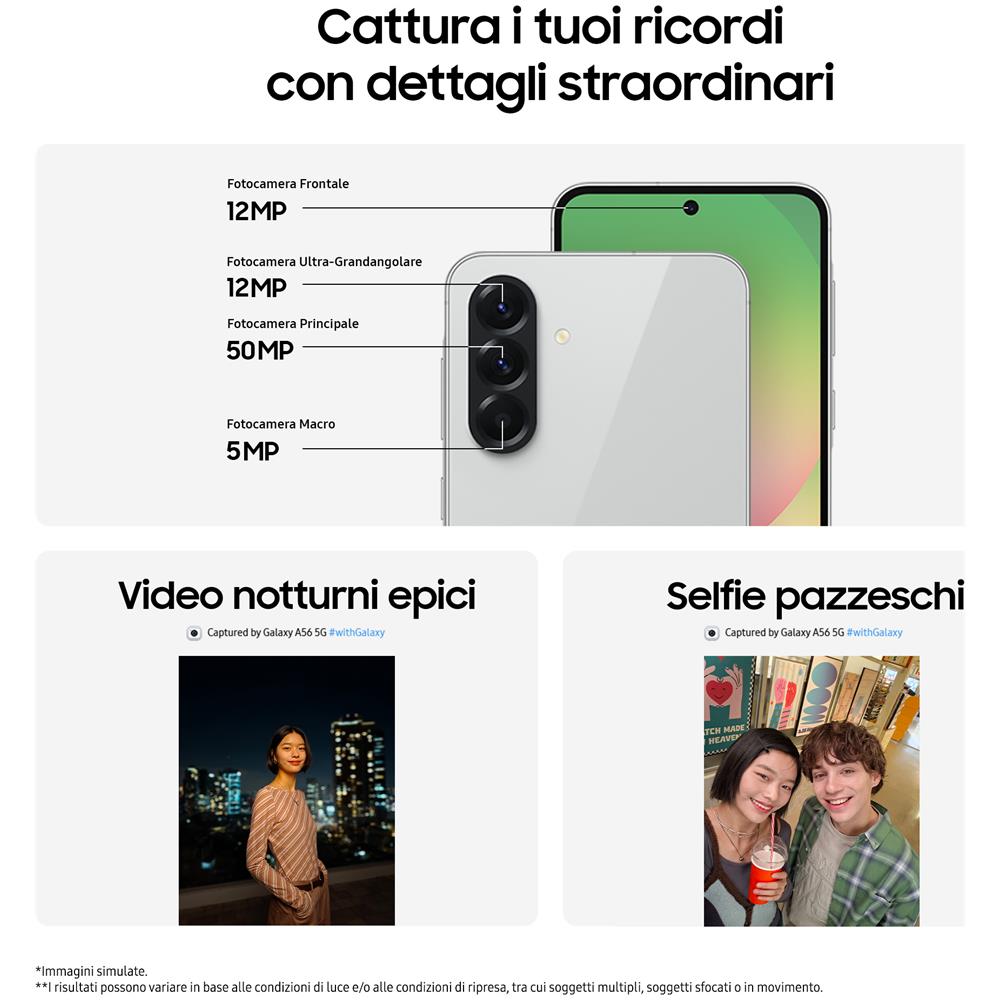 Galaxy A56 5G 256GB 8GB Ram Display 6.7" Super AMOLED Main Camera 50MP IP67 NanoSIM + eSIM Exynos Android 15 5000 mAh Awesome Graphite Italia - Foto 8