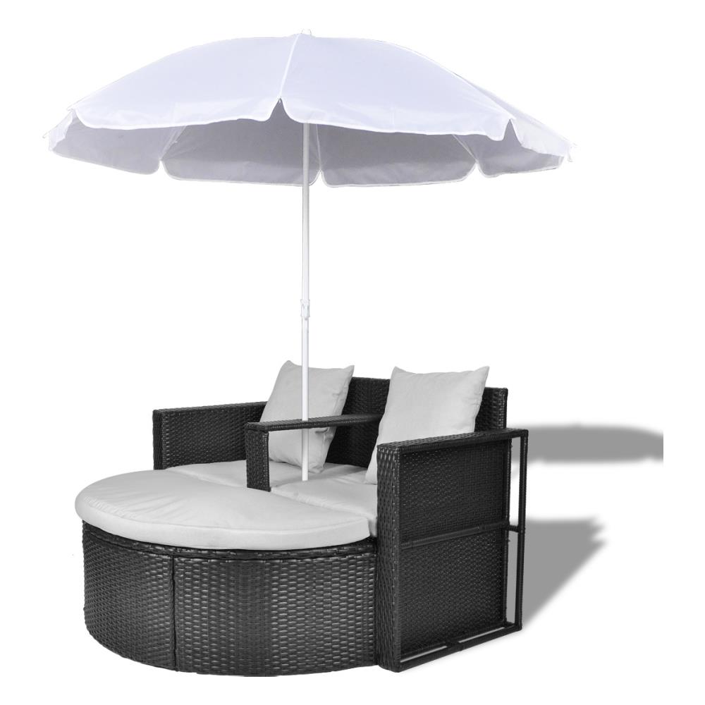 Lettino da Giardino con Ombrellone Nero in Polyrattan - Foto 2