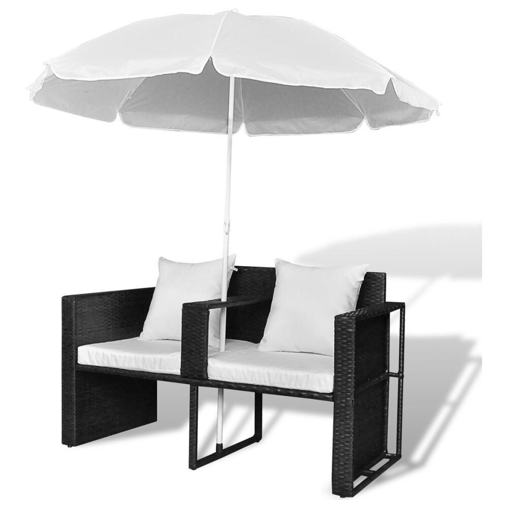 Lettino da Giardino con Ombrellone Nero in Polyrattan - Foto 10