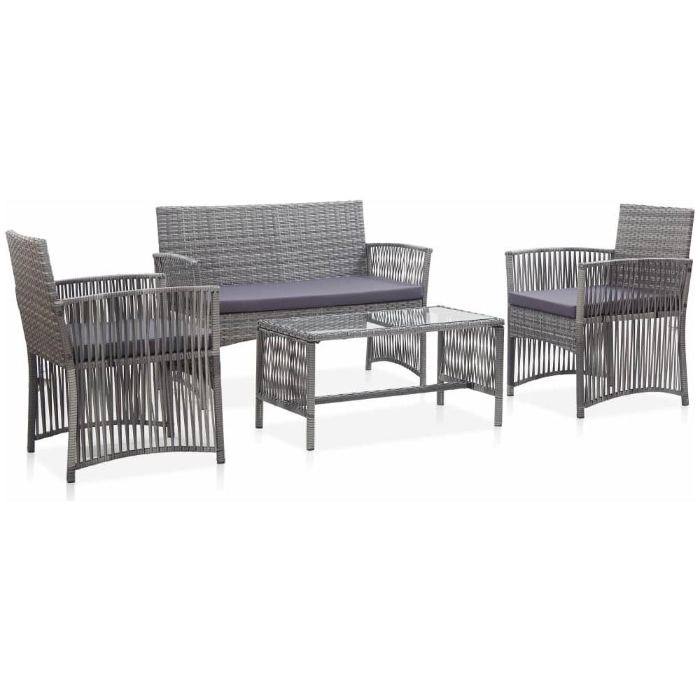 Set Divani Da Giardino 4 Pz Con Cuscini In Polyrattan Antracite - Foto 1