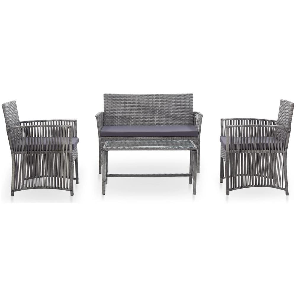 Set Divani Da Giardino 4 Pz Con Cuscini In Polyrattan Antracite - Foto 2