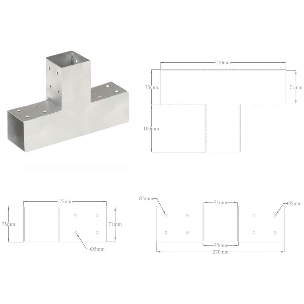 Connettori Per Pali A Forma Di T 4 Pz Metallo Zincato 71x71 Mm - Foto 8