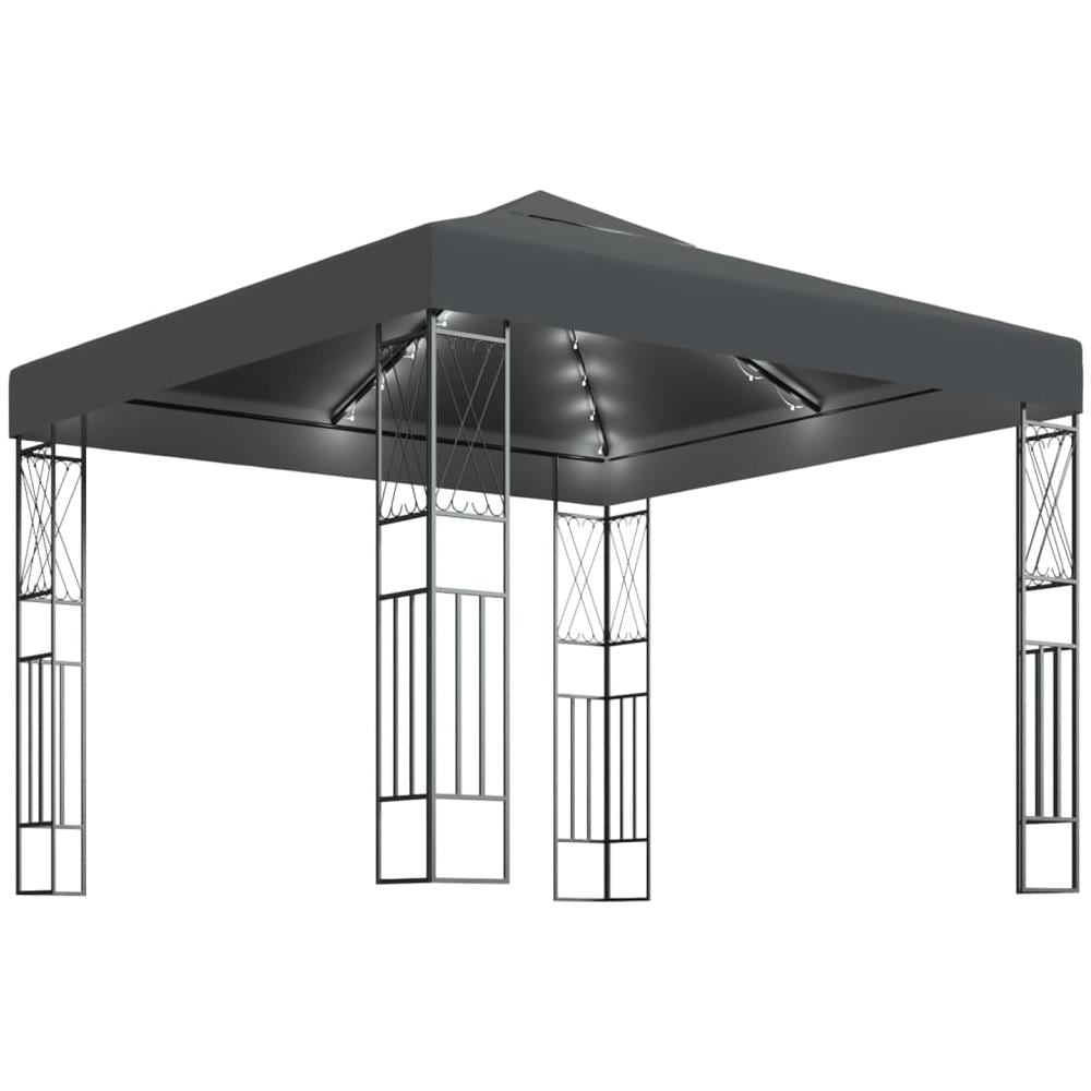 Gazebo con Stringa di Luci LED 3x3 m in Tessuto Antracite - Foto 1