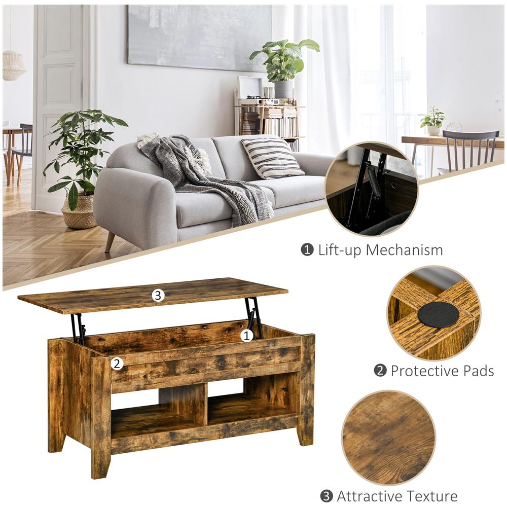 Tavolino Da Salotto In Stile Industriale Con Vano Contenitore E Piano Sollevabile In Legno - Marrone Rustico - Foto 8