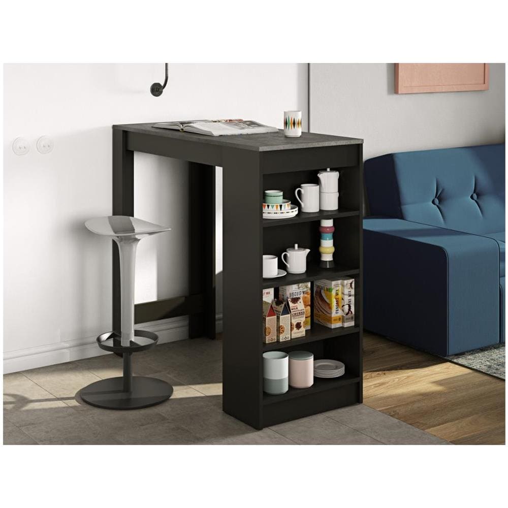 Mobile Bar Nero E Piano Effetto Calcestruzzo - Janis - Foto 1