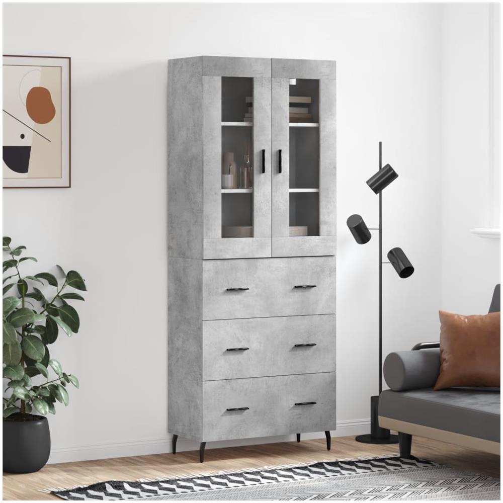 Credenza Grigio Cemento 69,5x34x180 Cm In Legno Multistrato - Foto 1