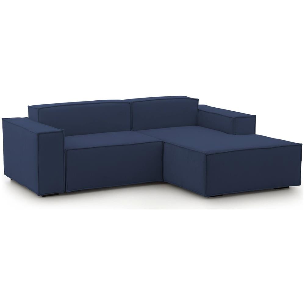 Divano Fisso Patrizia, Divano Componibile A 2 Posti Con Penisola Destra, 100% Made In Italy, Sofà Moderno In Tessuto, Cm 220x170h70, Blu - Foto 2
