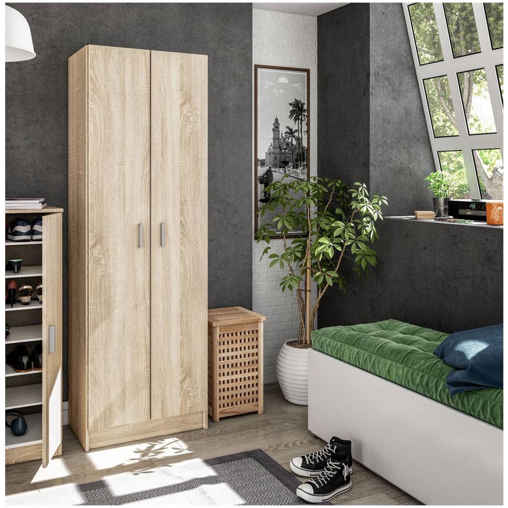 Armadio Multiuso Portsmouth, Mobile Ausiliario A 2 Ante, Guardaroba Portascarpe Moderno, Scarpiera Verticale, 59x37h180 Cm, Rovere - Foto 1