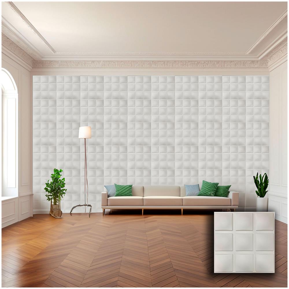 €1,99 Pannello In Fibra Naturale A Parete 3d, Rivestimento Di Lusso 3d 50x50cm Bianco Verniciabile Quadrati - Foto 1