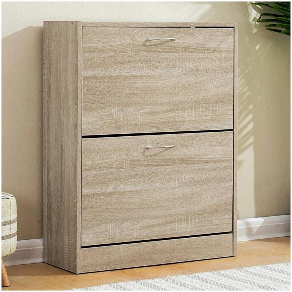 Scarpiera 2 Ante Ripiani Doppia Profondità In Melanina 60x24x83cm Colore Beige - Foto 2
