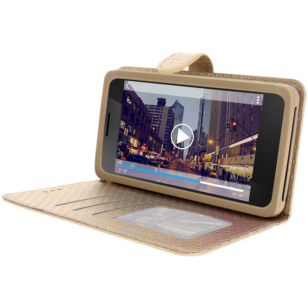 Custodia Smartphone Universale Portafoglio Oro M Supporto + Specchio - Foto 2