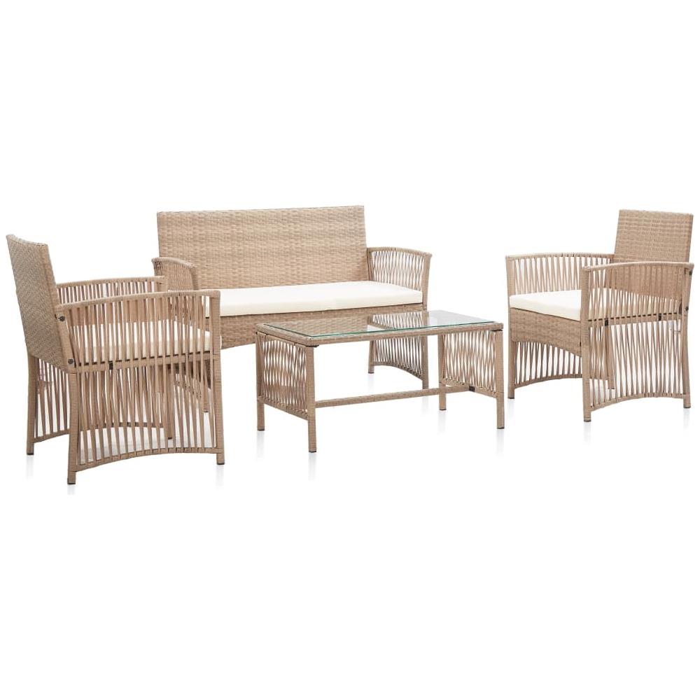 Set Divani Da Giardino 4 Pz Con Cuscino In Polyrattan Beige - Foto 1