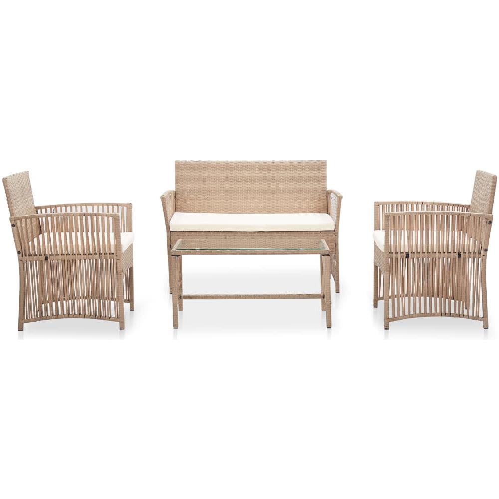 Set Divani Da Giardino 4 Pz Con Cuscino In Polyrattan Beige - Foto 2