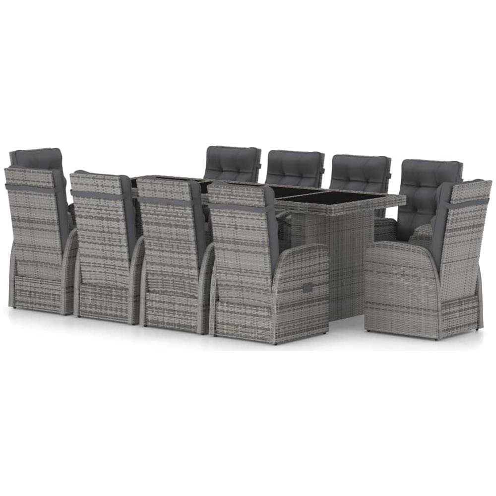 Set da Pranzo da Giardino 11 pz con Cuscini Polyrattan Grigio - Foto 1