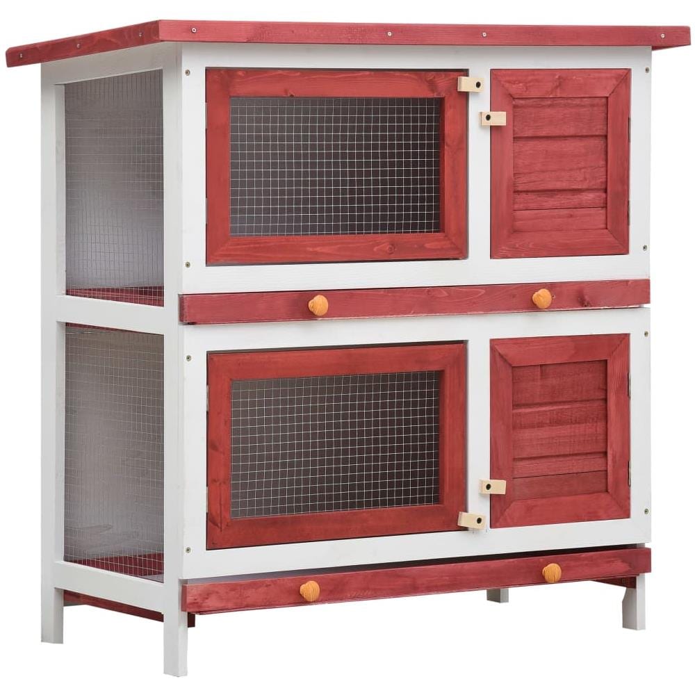 Conigliera per Esterni con 4 Porte Rosso in Legno - Foto 1