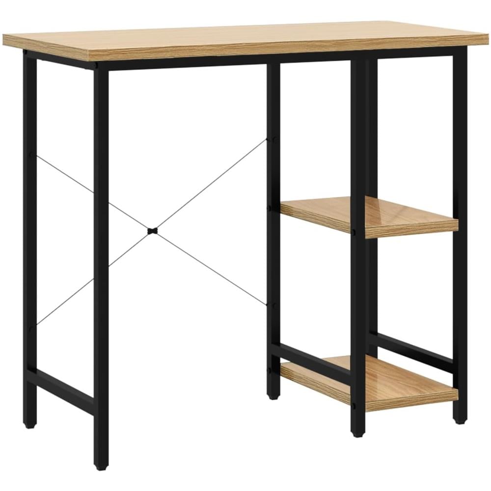 Scrivania Computer Nera E Rovere Chiaro 80x40x72cm Mdf Metallo - Foto 2