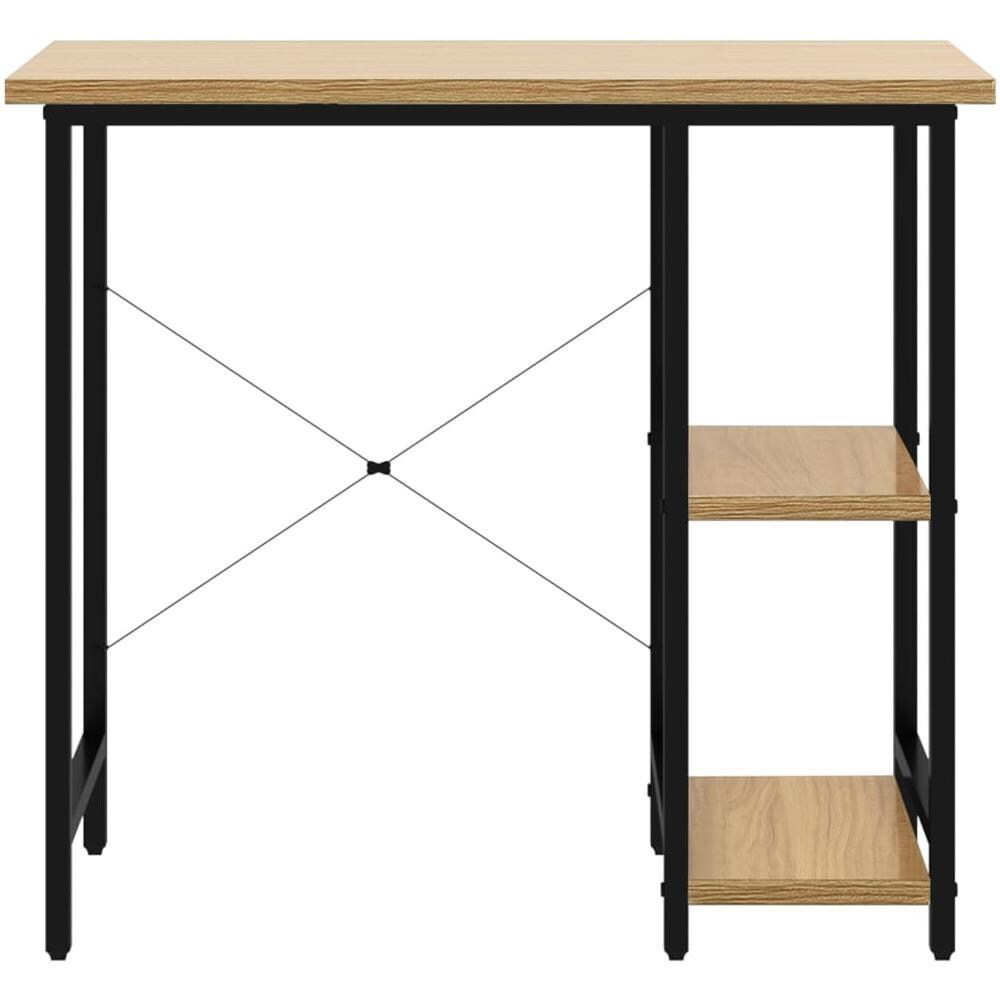 Scrivania Computer Nera E Rovere Chiaro 80x40x72cm Mdf Metallo - Foto 3