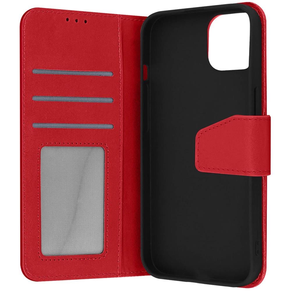 Custodia Vera Pelle Per Iphone 13 Portacarte E Supporto Video Rossa - Foto 1