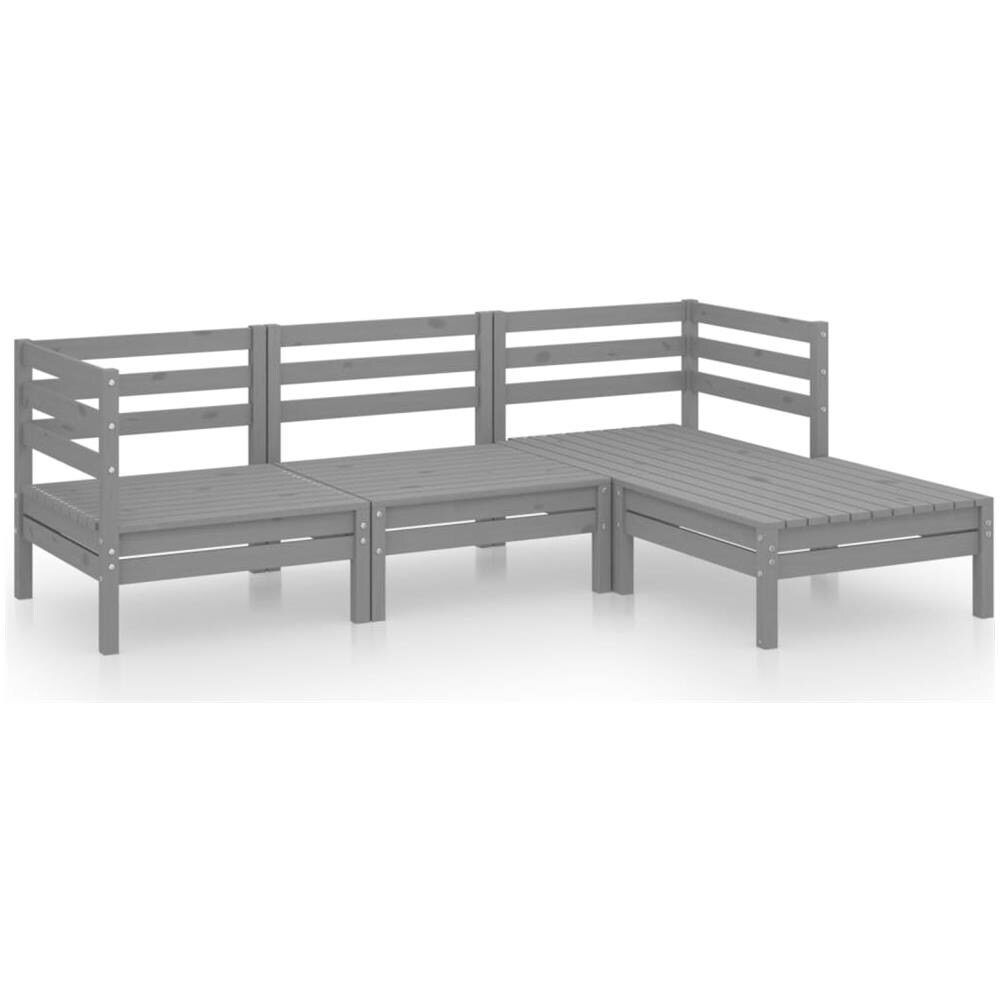 Set Divani Da Giardino 4 Pz In Legno Massello Di Pino Grigio - Foto 2