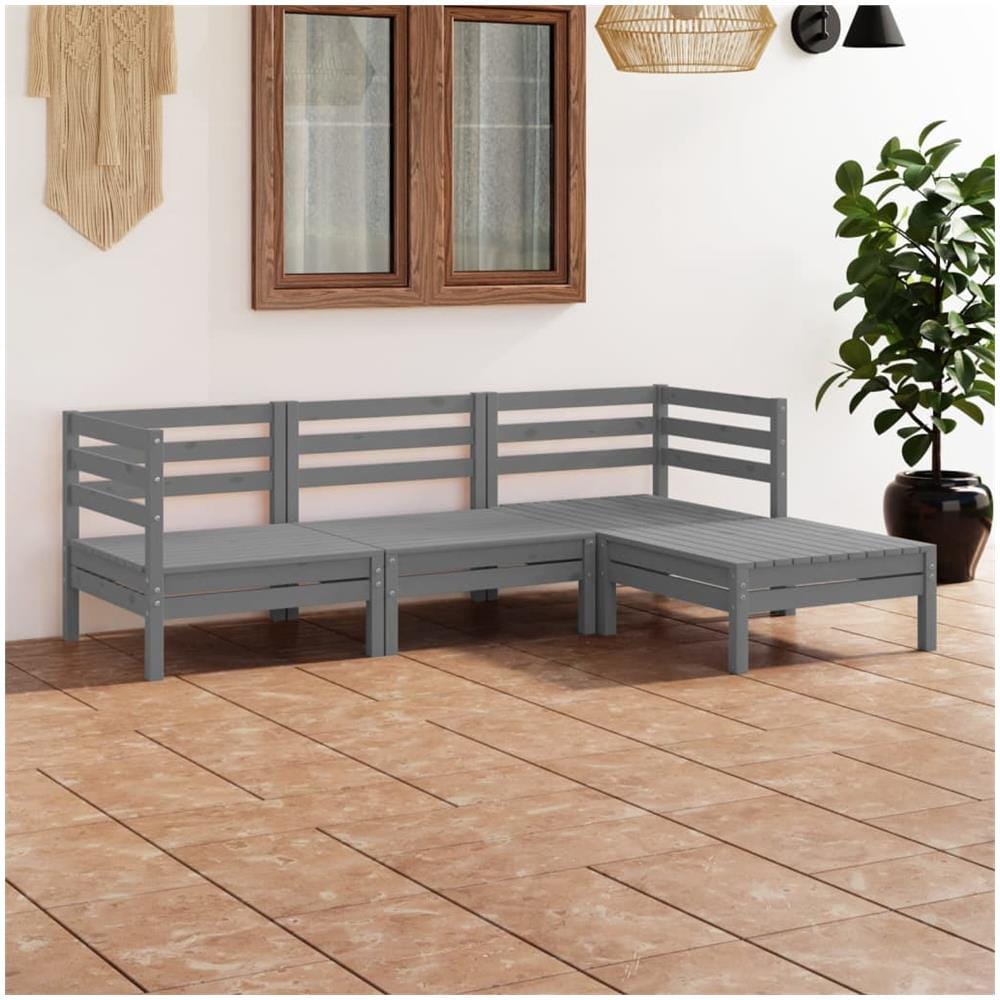 Set Divani Da Giardino 4 Pz In Legno Massello Di Pino Grigio - Foto 1