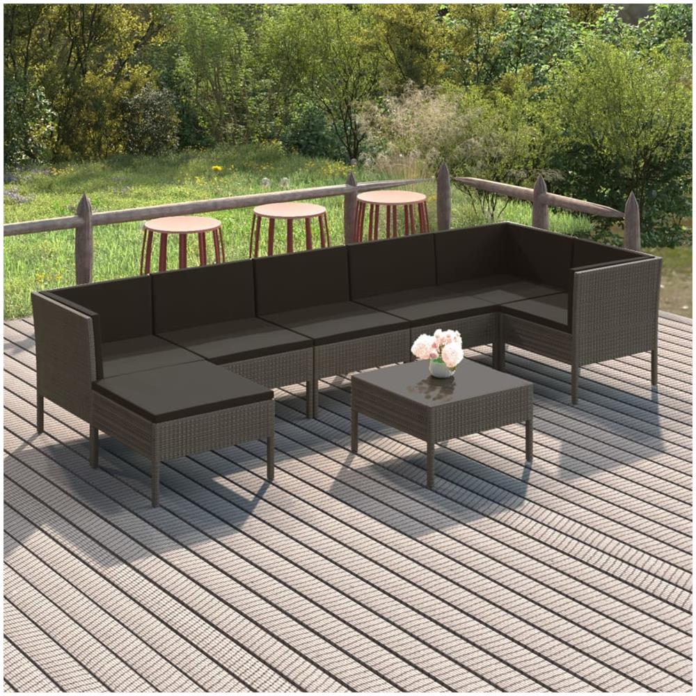 Set Divani Da Giardino 8 Pz Con Cuscini In Polyrattan Grigio - Foto 1