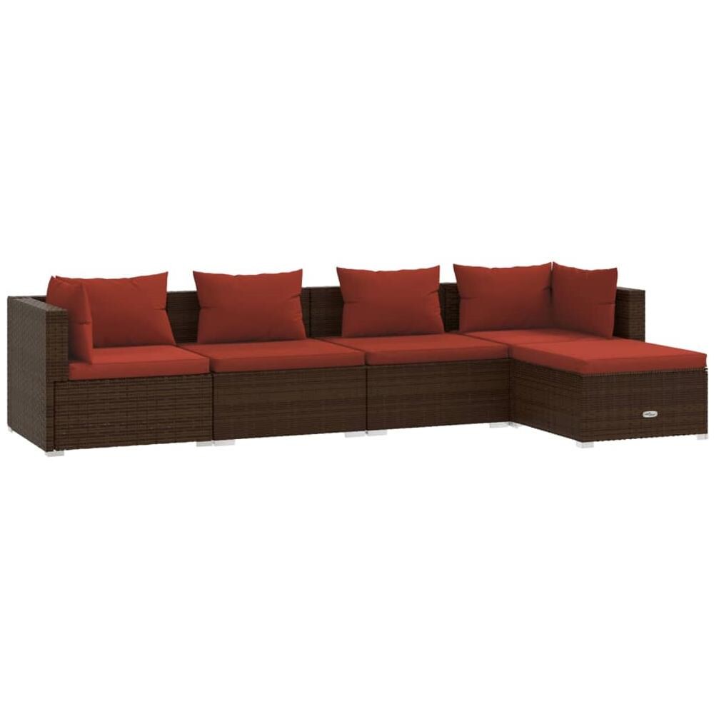 Set Divani Da Giardino 5 Pz Con Cuscini In Polyrattan Marrone - Foto 1