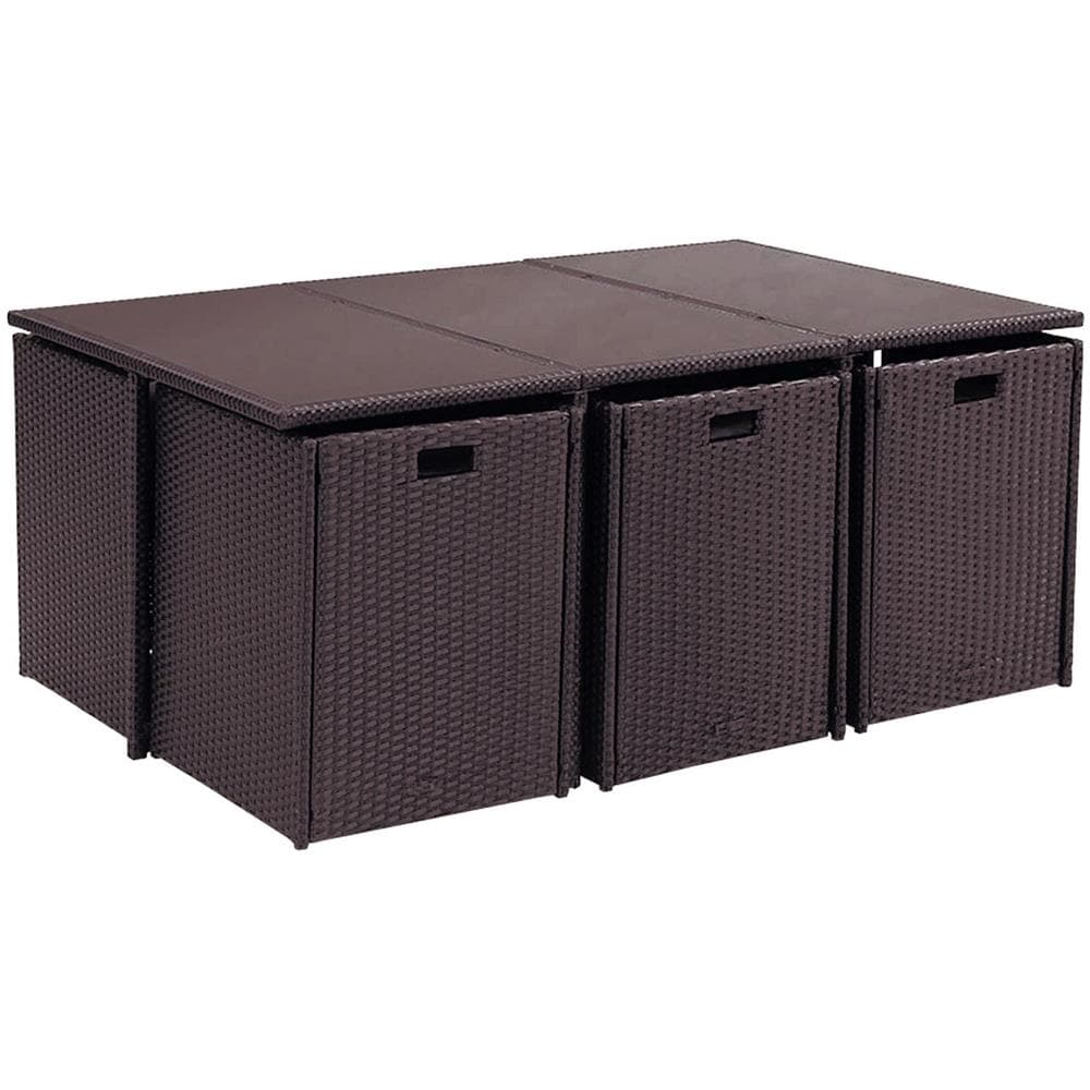 Salotto Da Giardino A Incasso Resina Intrecciata 10 Posti Castagna/bianco Florida - Foto 2