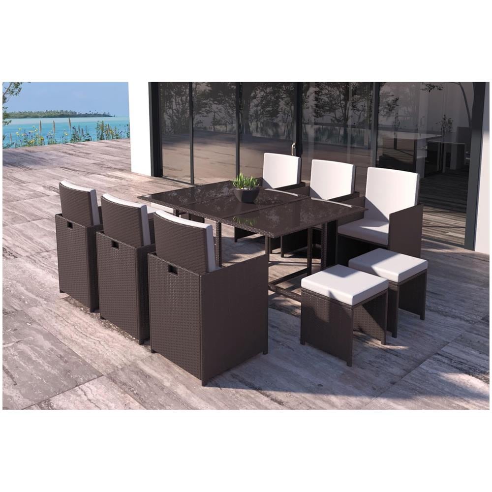 Salotto Da Giardino A Incasso Resina Intrecciata 10 Posti Castagna/bianco Florida - Foto 5