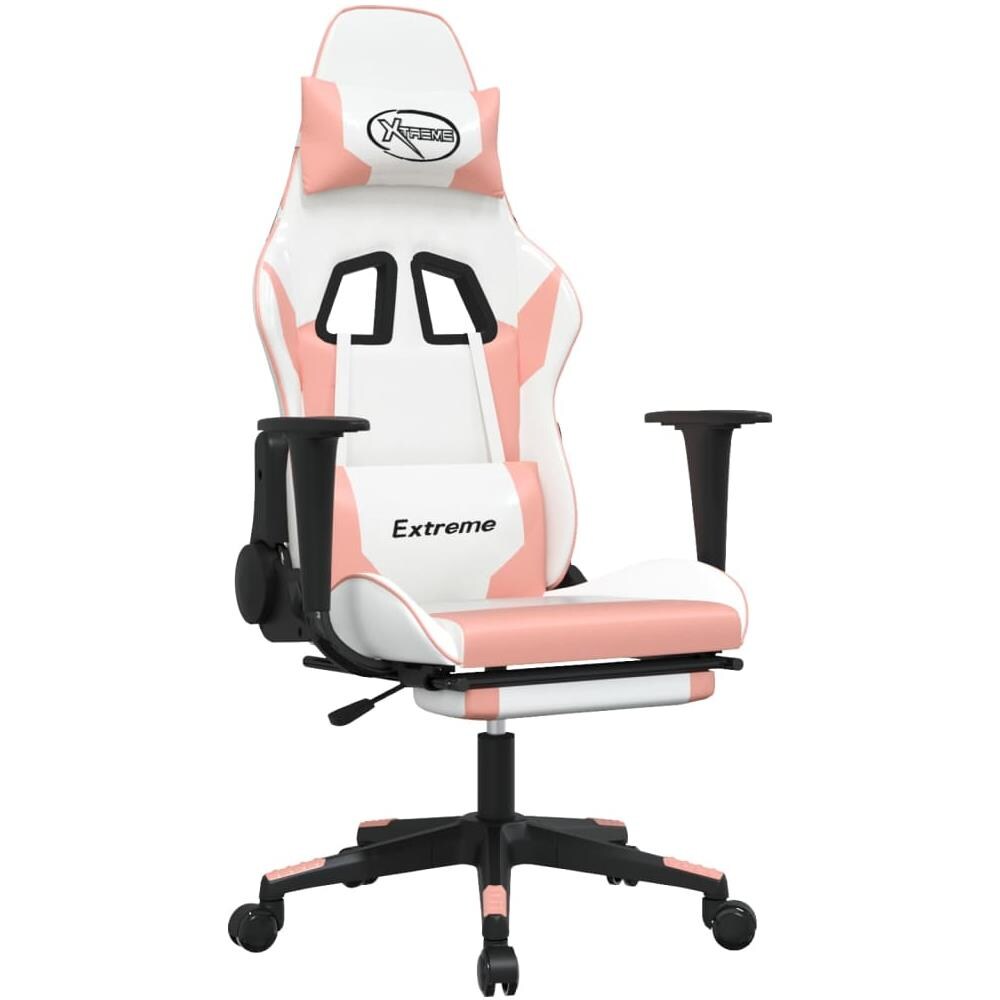Sedia Da Gaming Con Poggiapiedi Bianco E Rosa In Similpelle - Foto 1