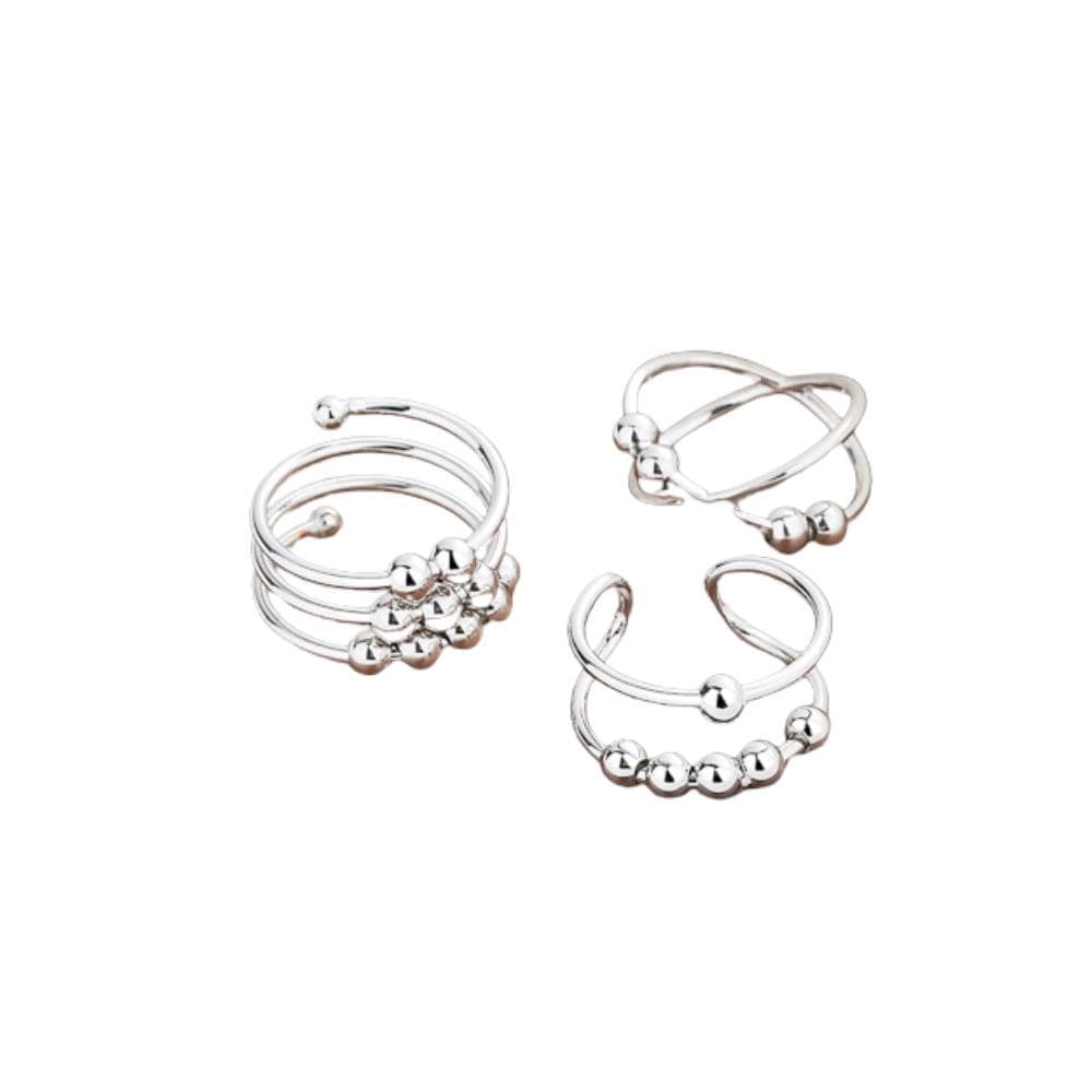 Anelli Antistress Con Perline Girevoli Confezione Da 3 Silver S - Foto 1