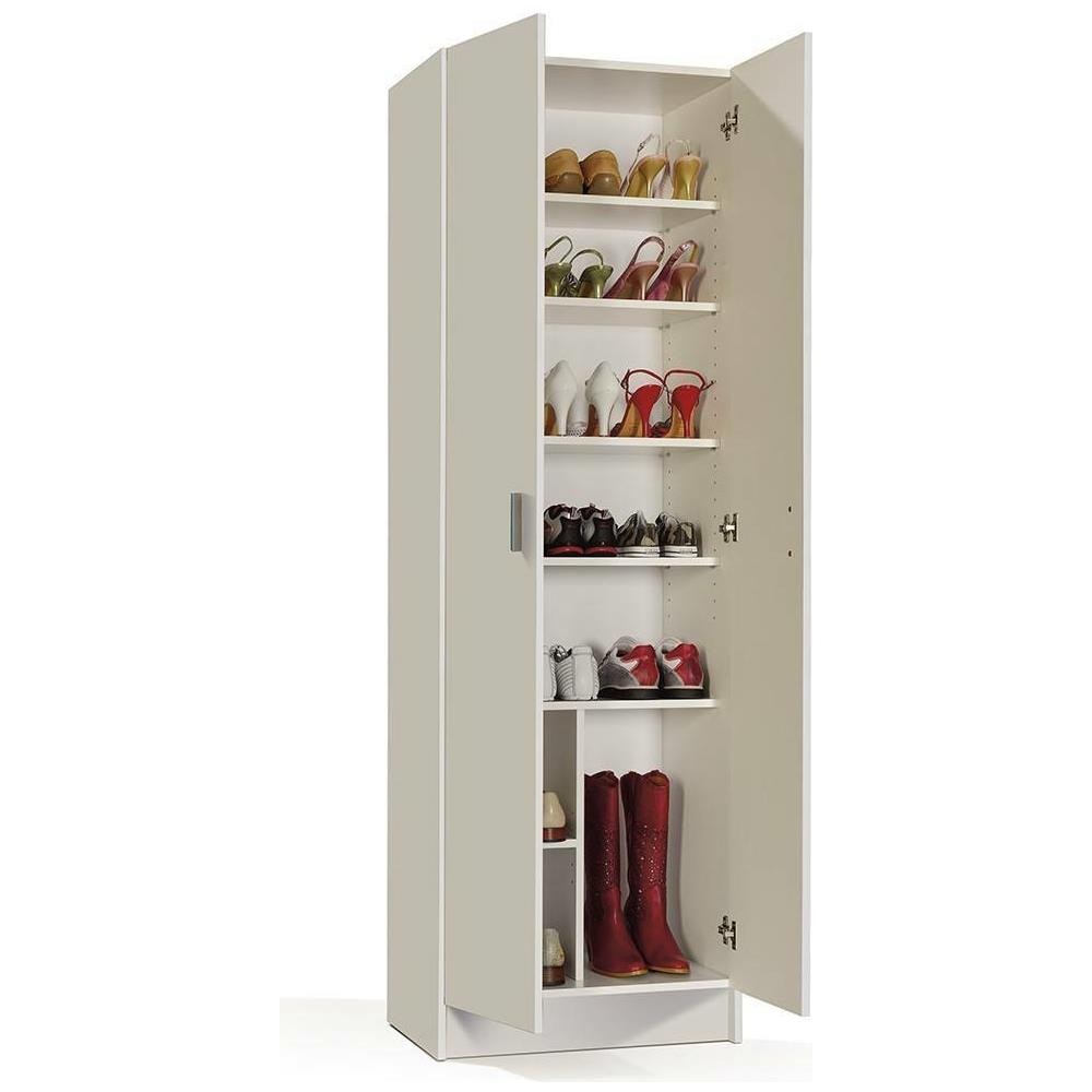 Armadio Multiuso Portsmouth, Mobile Ausiliario A 2 Ante, Guardaroba Portascarpe Moderno, Scarpiera Verticale, 59x37h180 Cm, Bianco - Foto 4