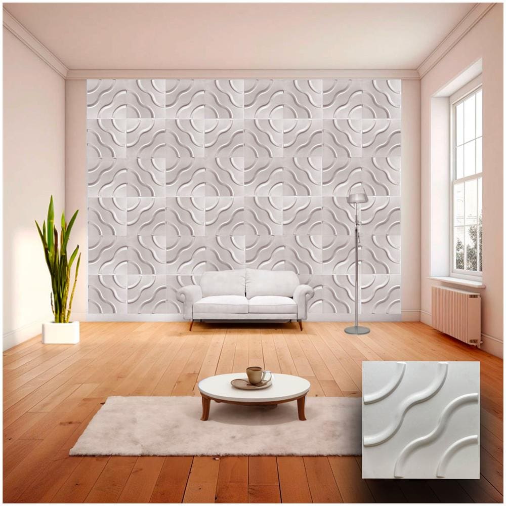 €1,99 Pannello In Fibra Naturale A Parete 3d, Rivestimento Di Lusso 3d 50x50cm Bianco Verniciabile Fiori - Foto 1