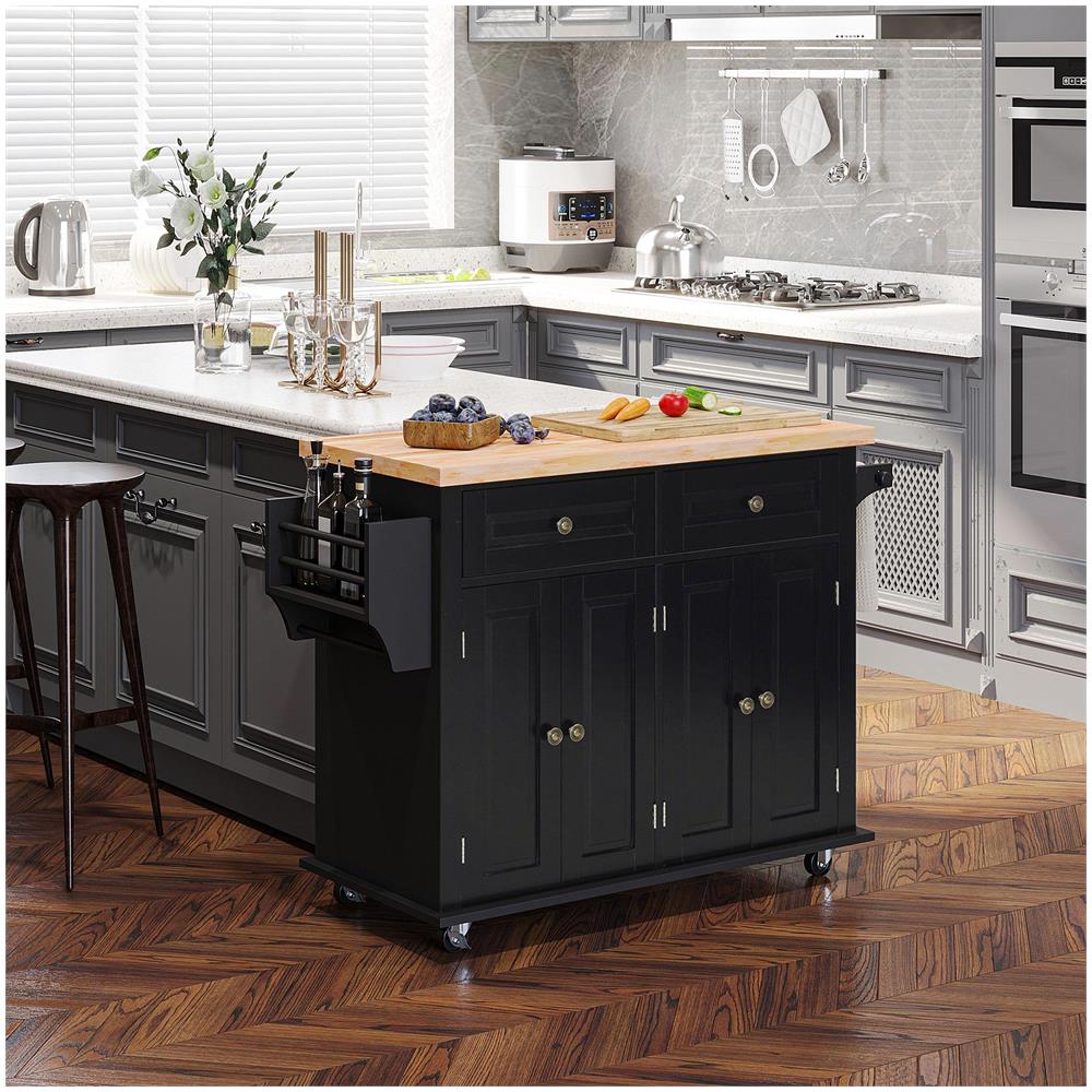 Carrello da Cucina Portavivande con Cassetti, Armadietti e Portaspezie, in Legno e MDF, 111x44.5x82.5 cm, Nero - Foto 2