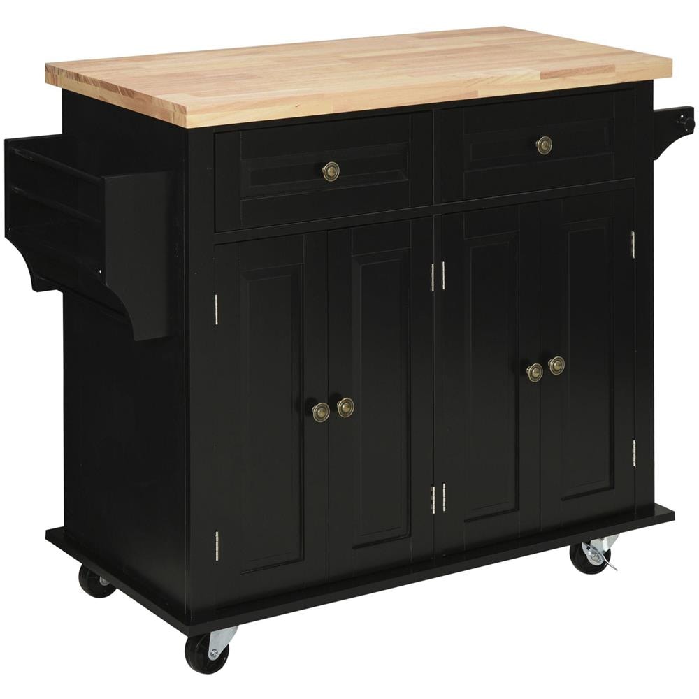 Carrello da Cucina Portavivande con Cassetti, Armadietti e Portaspezie, in Legno e MDF, 111x44.5x82.5 cm, Nero - Foto 1