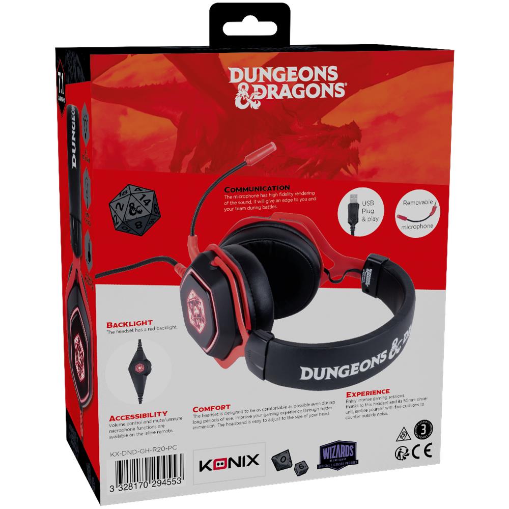 KX DND D20 7.1 GAMING HEADEST Auricolare Cablato A Padiglione USB tipo A Nero, Rosso - Foto 9