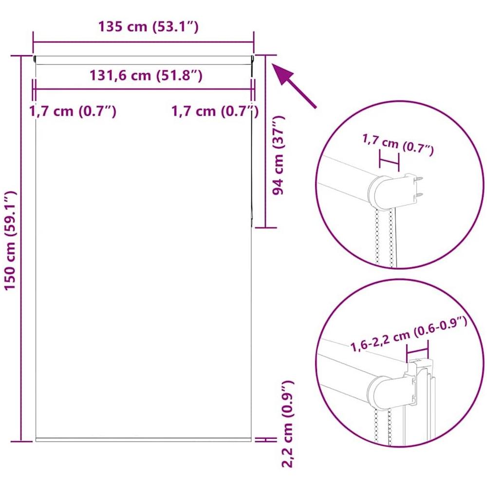 Tenda a Rullo Oscurante 135x150 cm Larghezza Tessuto 131,6 cm - Foto 10