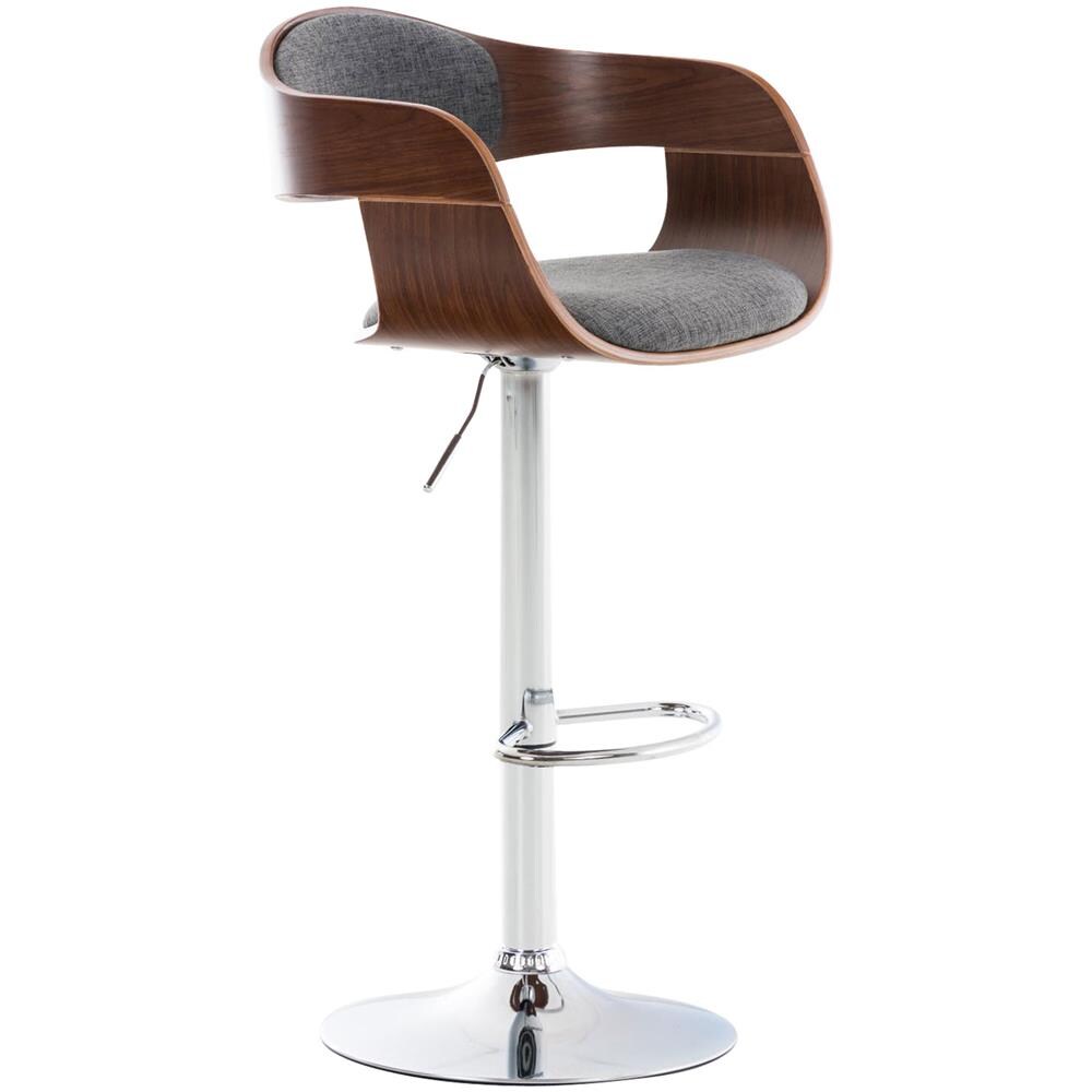 Sgabello rétro Kingston con Braccioli - Sgabello Bar Girevole 360° in Tessuto e Legno I Sgabello Alto Bancone Regolabile 63 - 77 cm Noce / Grigio Chiaro - Foto 1