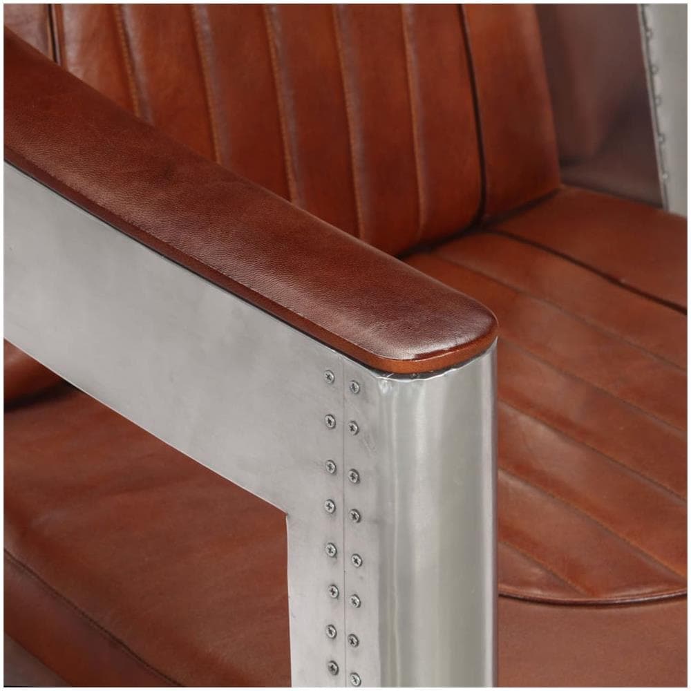 Poltrona In Stile Aviatore Marrone In Vera Pelle - Foto 2