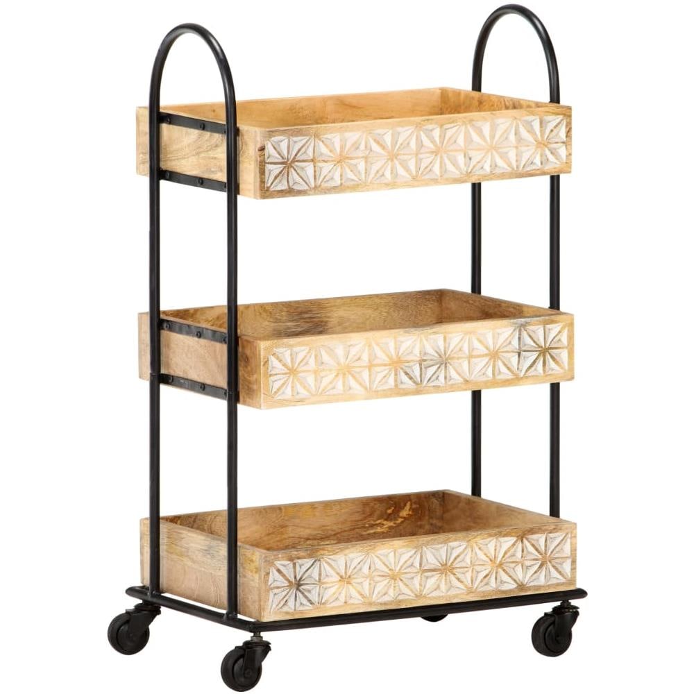 Carrello Da Cucina A 3 Livelli 46x30x76 Cm In Massello Di Mango - Foto 8