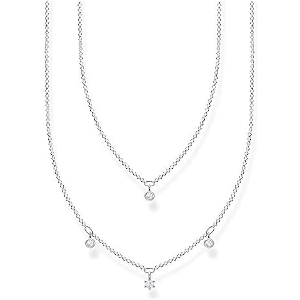 , Collana Doppia Da Donna In Argento Sterling 925, Con Pietre Bianche, Lunghezza 40-45 Cm (2)  - Foto 1