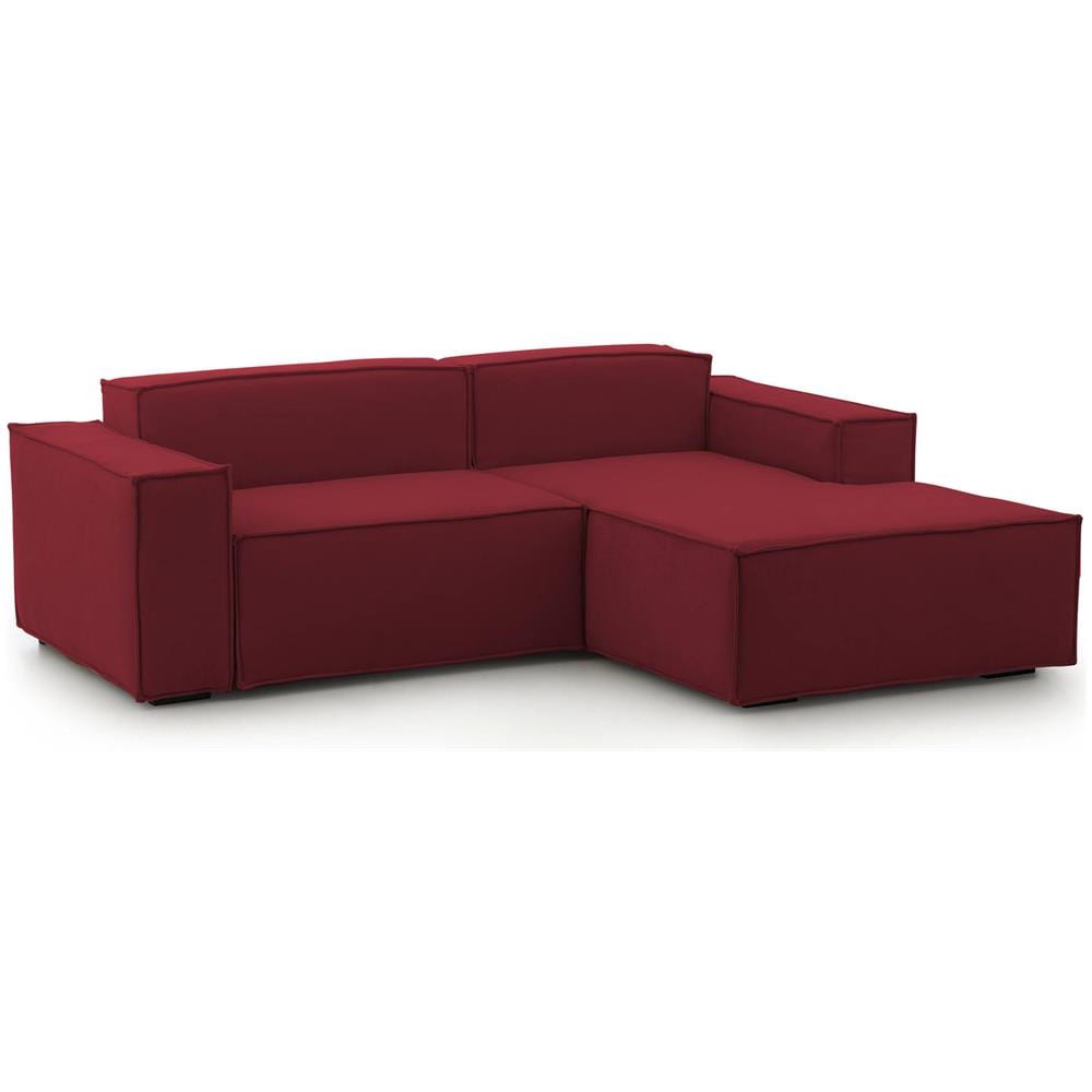 Divano Fisso Patrizia, Divano Componibile A 2 Posti Con Penisola Destra, 100% Made In Italy, Sofà Moderno In Tessuto, Cm 220x170h70, Rosso - Foto 2
