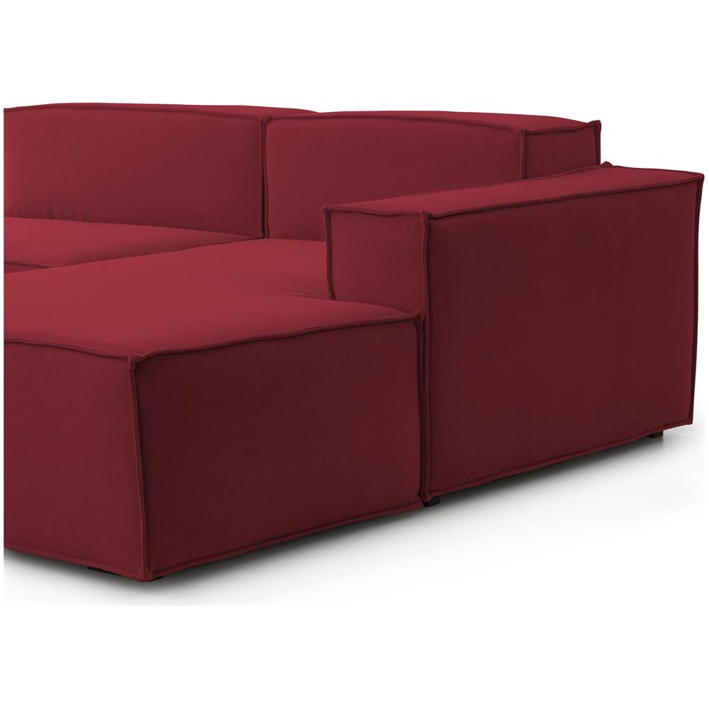 Divano Fisso Patrizia, Divano Componibile A 2 Posti Con Penisola Destra, 100% Made In Italy, Sofà Moderno In Tessuto, Cm 220x170h70, Rosso - Foto 4