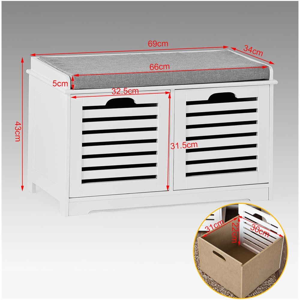 SoBuy® scarpiera da Ingresso FSR23-K-W,IT panchina con Cuscino e cestini,Bianco 