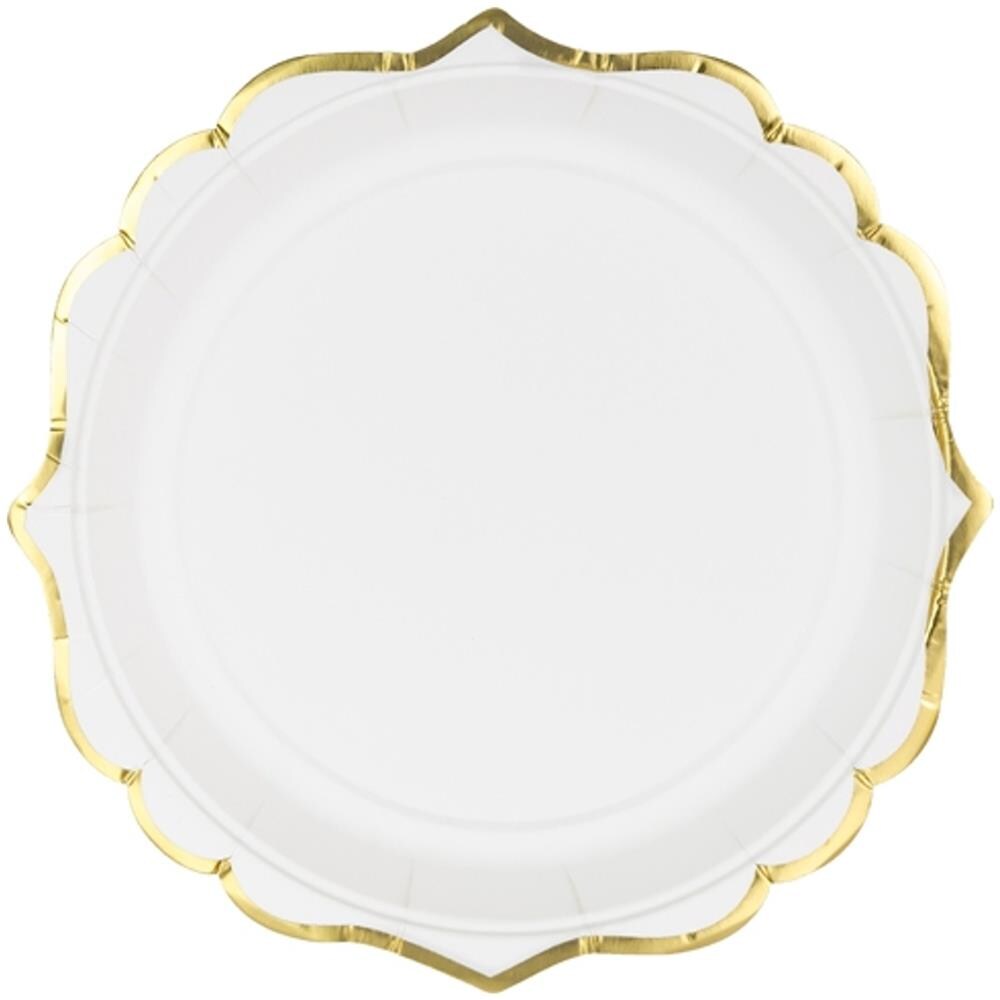 Partydeco - 6 Piattini In Cartone Bianchi Con Bordino Oro 18 Cm - Foto 1