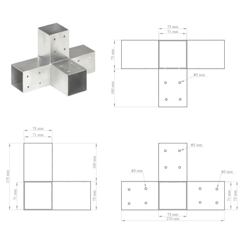 Connettore Per Pali A Forma Di X In Metallo Zincato 71x71 Mm - Foto 7