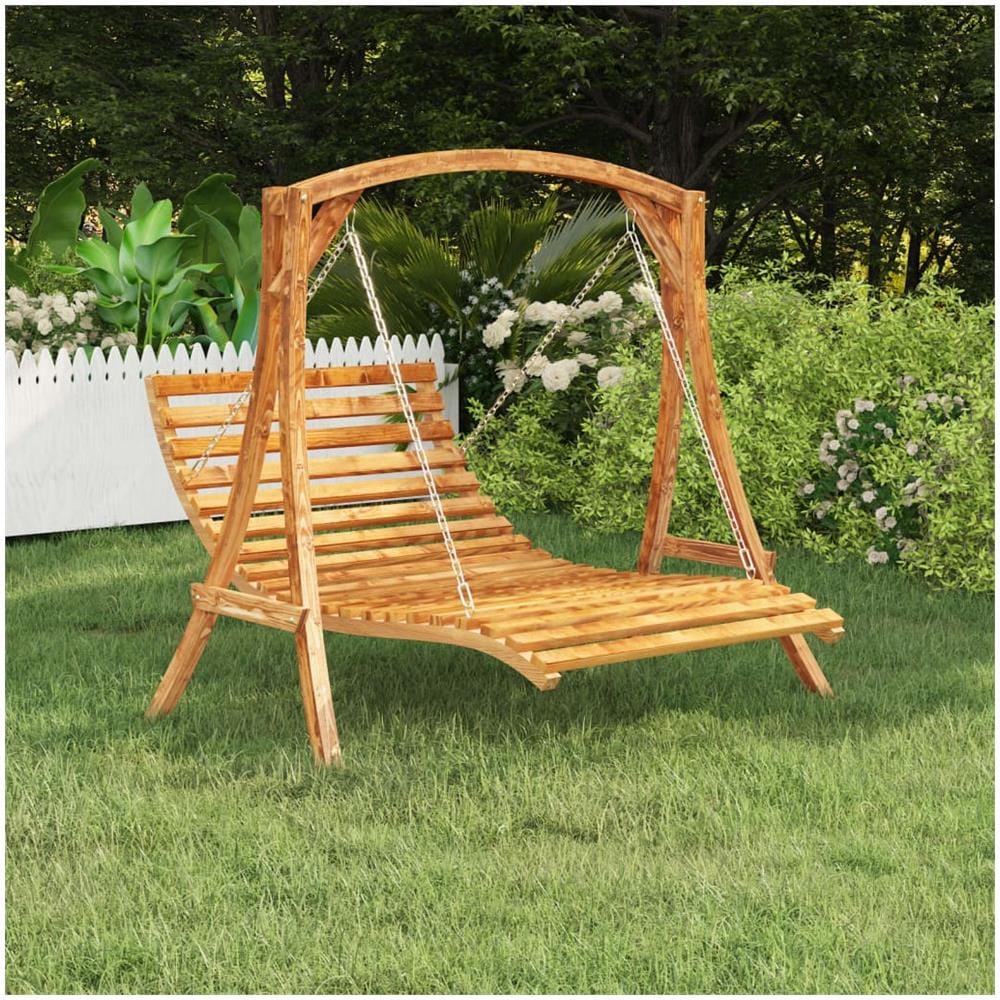 Letto Sospeso In Massello Di Abete Finitura Teak 143x120x65cm - Foto 1