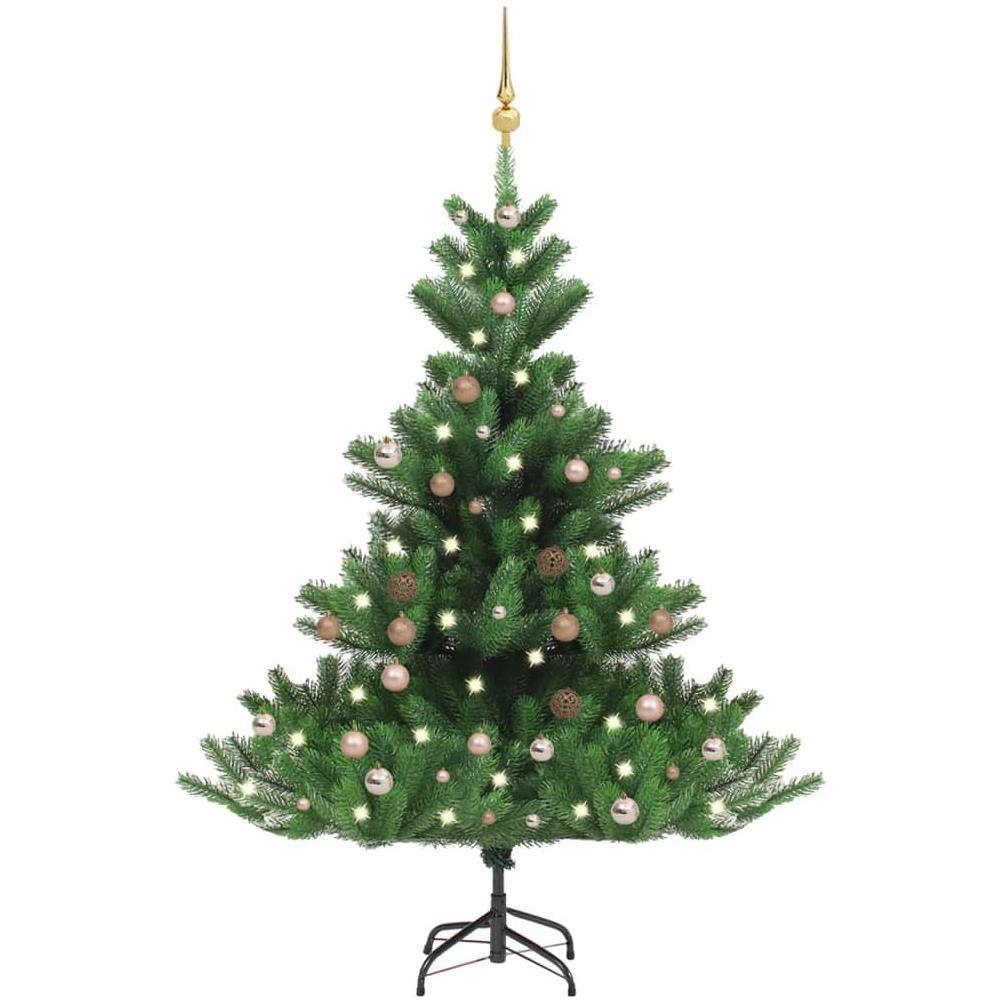 Albero Natale Artificiale Nordmann LED Palline Verde 120 cm - Foto 1