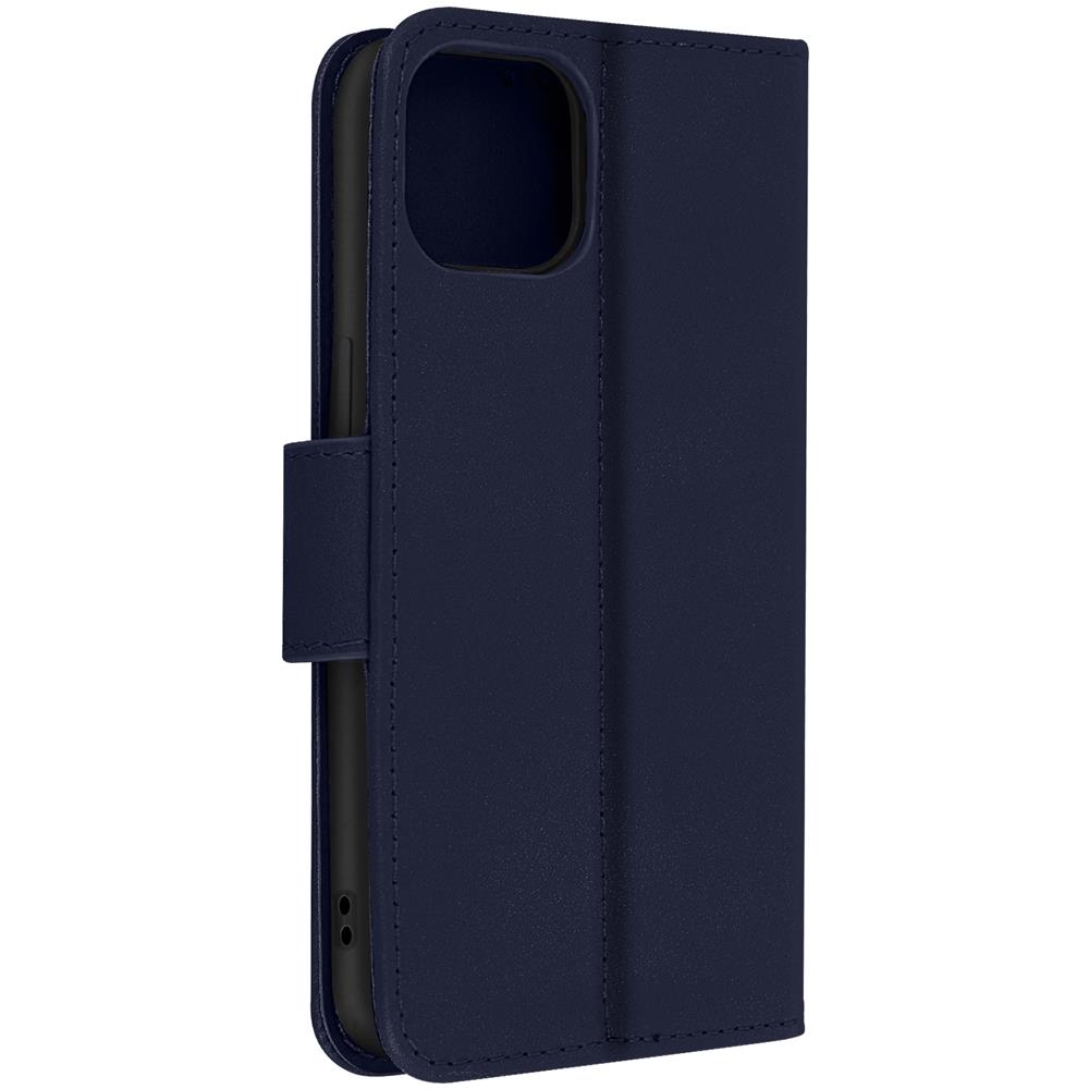 Custodia Vera Pelle Per Iphone 13 Portacarte E Supporto Video Blu Scuro - Foto 5